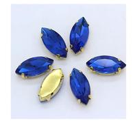 Strass Thermocollant Navette œil de cheval à coudre, strass dorés, griffes marquises, for travaux d'aiguille, bijoux, robes de mariée, sacs, garnitures(Sapphire,4x8mm 30pcs)