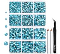 Strass Thermocollant pour Vetement,Strass Hotfix Bleu pour Artisanat et Vêtements,5 Tailles Mélangées,Cristaux Thermo-Collants avec Kit Pince et Crayon de Cire,SS6-SS30,Aigue-marine