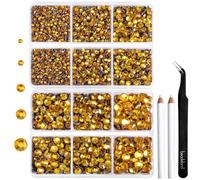Strass Thermocollant pour Vetement,Strass Hotfix marron pour Artisanat et Vêtements,5 Tailles Mélangées,Cristaux Thermo-Collants avec Kit Pince et Crayon de Cire,SS6-SS30,Topaze