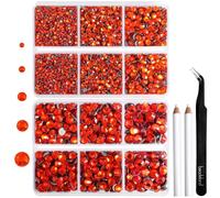 Strass Thermocollant pour Vetement,Strass Hotfix orange pour Artisanat et Vêtements,5 Tailles Mélangées,Cristaux Thermo-Collants avec Kit Pince et Crayon de Cire,SS6-SS30,Orange
