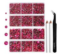 Strass Thermocollant pour Vetement,Strass Hotfix roses pour Artisanat et Vêtements,5 Tailles Mélangées,Cristaux Thermo-Collants avec Kit Pince et Crayon de Cire,SS6-SS30,Rosa Intenso