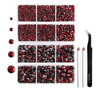 Strass Thermocollant pour Vetement,Strass Hotfix rouge foncé pour Artisanat et Vêtements,5 Tailles Mélangées,Cristaux Thermo-Collants avec Kit Pince et Crayon de Cire,SS6-SS30,Siam Foncé