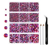 Strass Thermocollant pour Vetement,Strass Hotfix siam AB pour Artisanat et Vêtements,5 Tailles Mélangées,Cristaux Thermo-Collants avec Kit Pince et Crayon de Cire,SS6-SS30,Siam AB