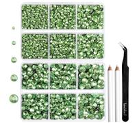 Strass Thermocollant pour Vetement,Strass Hotfix verts pour Artisanat et Vêtements,5 Tailles Mélangées,Cristaux Thermo-Collants avec Kit Pince et Crayon de Cire,SS6-SS30,Vert Clair