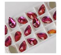 Strass Thermocollant Strass en forme de larme à coudre, pierre cristal verre, couture, broderie, vêtements, accessoires, pierres for décoration robe mariée DIY(Fuchsia,13x22mm 12Pcs)