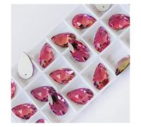 Strass Thermocollant Strass en forme de larme à coudre, pierre cristal verre, couture, broderie, vêtements, accessoires, pierres for décoration robe mariée DIY(Rose,7x12mm 96Pcs)