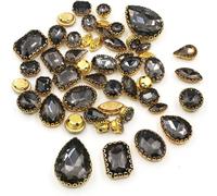 Strass thermocollants, 50 pièces/sachet, pierres de cristal de formes variées, for couture, dentelle dorée, sertissage de griffes, strass en verre, bricolage, chaussures, vêtements, accessoires(Grey)