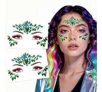 Strass Visage, 2 Pièce Strass Autocollant Visage Vert, Bijoux Autocollant Visages, Tatouage Visages Carnaval, Kit de Stickers gemmes, pour Carnaval, Halloween, Cosplay, Mascarade (A)