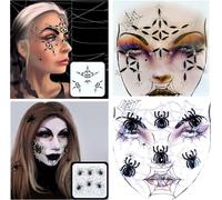 Strass Visage Tatouage Halloween 2 Pièces Maquillage Femme Ephemere Autocollant Noir Araignée Stickers Enfant Tattoo Temporaire Bijoux Faux Pour Carnaval, Jour Des Morts, Mascarades