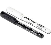 Straße Tech Stylo Marqueur + Effaceur pour CD DVD Blu-Ray - Encre Noire Indélébile, Pointe Ronde Douce 0,7 mm - Écriture Précise + Correction Facile