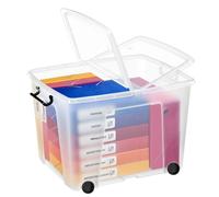 STRATA Boîte de rangement à roulette 75 L avec couvercle - Transparent