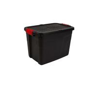 Strata Grande boîte de rangement robuste avec couvercle, 60 L, boîte de rangement verrouillable, pour intérieur et extérieur, boîte de rangement avec fermeture à clip, boîte de rangement noire avec