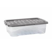 Strata Lot de 3 boîtes de rangement incurvées en plastique de 30 litres avec couvercles à clipser, solution de rangement pour la maison et le bureau, boîte transparente, couvercle gris, (17 cm H x 40