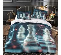 Strategic Chess Game Linge de Lit 3D Effet Microfibre 3 Pièces Éclair Ultra Douce Moderne Numérique Board Ensemble De Literie Hypoallergique Entretien Facile for les Enfants King（220x240cm）