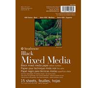 Strathmore 400 Series Mixed Media Bloc de papier noir pliable 15,2 x 20,3 cm 15 feuilles (300 g) - Papier d'artiste pour adultes et étudiants - Aquarelle, gouache, graphite, encre, crayon, marqueur
