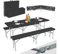 Strattore Table de buffet Garniture de tente à bière en plastique pliable avec table et 2 bancs - en noir