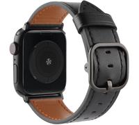 Stravo Bracelet en cuir véritable avec boucle métal - Compatible Apple Watch 44-49 mm (Série 4-11, SE 1/2/3, Ultra 1/2/3) - Noir