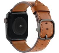 Stravo Bracelet en cuir véritable avec boucle métal - Compatible Apple Watch 44-49 mm (Série 4-11, SE 1/2/3, Ultra 1/2/3) - Marron