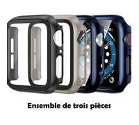 Stravo Lot de 3 coques intégrales avec protection d'écran compatibles Apple Watch Series 10/11 42 mm - Noir/Bleu nuit/Titane