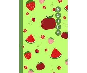 Strawberries, Apples and Watermelon Pattern Notebook: Cute Red Fruits in Lime Green Color Background