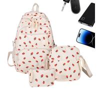 Strawberry Bookbag - Ensemble de sacs à livres, pension pour stylos | Sac à dos pour filles, étudiants, maternelle, quotidien, trajets en trajet, camping, école, étude de voyage, activité, Blanc