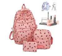 Strawberry Bookbag Ensemble sac à dos - sac d'école avec sac à crayons, sac à bandoulière et sac à dos | Kit de voyage pour filles, étudiants, trajets quotidiens, en plein air, voyage, camping