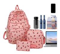Strawberry Bookbag Set, Kids Backpack with Pen Pouch Shoulder Bag, 3-Piece Lightweight Knapsack, Cute Fruit Print, Adjustable Straps and Spacious Storage, For Girls Boys School Daily Commute Camping