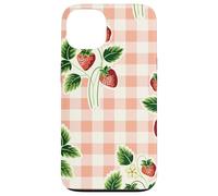 Strawberry Gingham Pattern Pink Plaid Cottagecore Aesthetic Coque pour iPhone 13