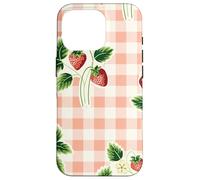 Strawberry Gingham Pattern Pink Plaid Cottagecore Aesthetic Coque pour iPhone 16 Pro