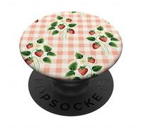 Strawberry Gingham Pattern Pink Plaid Cottagecore Aesthetic PopSockets PopGrip Adhésif