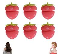 Strawberry Heatless Curlers, Strawberry Hair Rollers, Strawberrys Overnight Curls, Soft Sponge Hair Rollers, Overnight Curls Hairs Friendly Curling Tool for Women (6PCS)