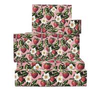 Strawberry Papier Cadeau - 6 Feuilles Papier Cadeau For Wohommes Filles Maman Amis - Anniversaire Noël Baby Shower - Pink With Red Strawberry Floral Print - Comes With Tags By Central 23