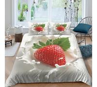 Strawberry splash Ensemble De Literie Microfibre 3 Pièces Imprimé en 3D Super Douce Fresh fruit style Linge de Lit avec Fermeture Éclair Respirante for Chambre de adolescents Double（200x200cm）