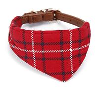 StrawberryEC Collier pour Chiot de Petite Taille réglable en Cuir avec Boucle d'identification Collier pour Chien avec Bandana Rouge à Carreaux