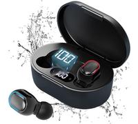 StrawExpert Ecouteurs Bluetooth sans Fil Stéréo Ecouteurs 5.0 sans Fil à l'oreille Intégrés HD Mic,Oreillette sans Fil et Écran LED,IPX7 Étanches,USB Charge Rapide iOS Android Telephone Noir