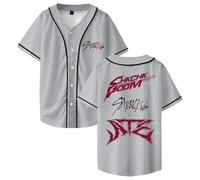Stray Kids Ate Chk Chk Boom Maillot de baseball à manches courtes boutonné T-shirt streetwear pour femme et homme, gris, M