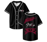 Stray Kids Ate Chk Chk Boom Maillot de baseball à manches courtes boutonné T-shirt streetwear pour femme et homme, Noir , XXS