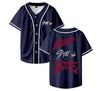 Stray Kids Ate Chk Chk Boom Maillot de baseball à manches courtes boutonné T-shirt streetwear pour femme et homme, bleu marine, 3XL