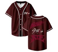 Stray Kids Ate Chk Chk Boom Maillot de baseball à manches courtes boutonné T-shirt streetwear pour femme et homme, marron, M