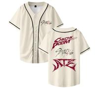 Stray Kids Ate Chk Chk Boom Maillot de baseball à manches courtes boutonné T-shirt streetwear pour femme et homme, beige, XS