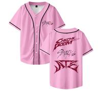 Stray Kids Ate Chk Chk Boom Maillot de baseball à manches courtes boutonné T-shirt streetwear pour femme et homme, rose, M