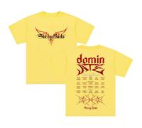Stray Kids Dominate World Tour T-shirt col rond à manches courtes en coton pour femme et homme Tenue tendance, jaune, L
