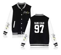 Stray Kids Kpop Sweat-Shirts Veste de Baseball à Manches Longues Boutons Avant Longue Pullover Yellow Wood Manche Loose Loisir Pull Tops Bang Chan Changbin Hyunjin Felix Jeongin Minho Woojin