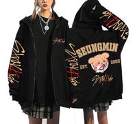 Stray Kids Sweat à capuche SKZOO unisexe zippé Y2K Sport BangChan Lee Know Changbin Hyunjin Han Felix Seungmin I.N Fashion Jacket Loose Streetwear Harajuku Sweatshirt Fans Top, Noir 10, L