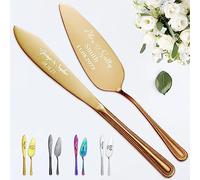 STREADVE Mariage Couteau à Gâteau Personnalisé et Ensemble de Serveur avec Gravure Pâtisserie Couteau à Pâtisserie Cadeau pour Fête de Mariage d'or d'argent Noël, Acier Inoxydable, Or Foncé