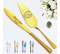 STREADVE Mariage Couteau à Gâteau Personnalisé et Ensemble de Serveur avec Gravure Pâtisserie Couteau à Pâtisserie Cadeau pour Fête de Mariage d'or d'argent Noël, Acier Inoxydable, Or