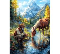 Stream Cheval Qui s'abreuve 1000 Pièces Puzzle Expert Confirmé en Carton Anti-Déchirure Contes de fées Animaux Sauvages fantastiques Très Difficile Haute Difficulté Motif Complexe Idée Cadeau Annive
