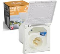 STREAMVOY Boîtier de prise d'alimentation encastré 16 A, 105 mm x 111 mm, universel pour caravane et camping-car, étanche IP44, installation facile avec joint en mousse et levier de déverrouillage