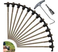 STREAMVOY Lot de 12 piquets de tente en métal robuste - Piquets rotatifs filetés avec adaptateur de perceuse et extracteur de clous, piquets en acier inoxydable pour sol dur/plage/camping (noir)