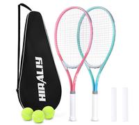 STREAMVOY Lot de 2 raquettes de tennis pour adultes - Raquettes en aluminium de 105 m² avec 3 balles de tennis, sac de transport et surgrips (pré-cordées, légères 260 g), joueurs débutants et